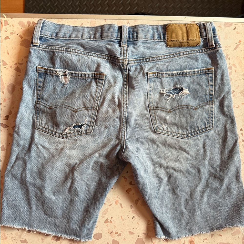 American Eagle Outfitters Light Blue Distressed Jean Shorts - Picture 2 of 3